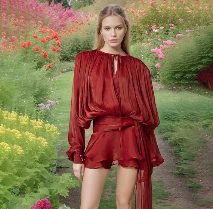 Sexy Mini Sommer Outfit 2025 Rock mit Bluse im Set&nbsp;Rot