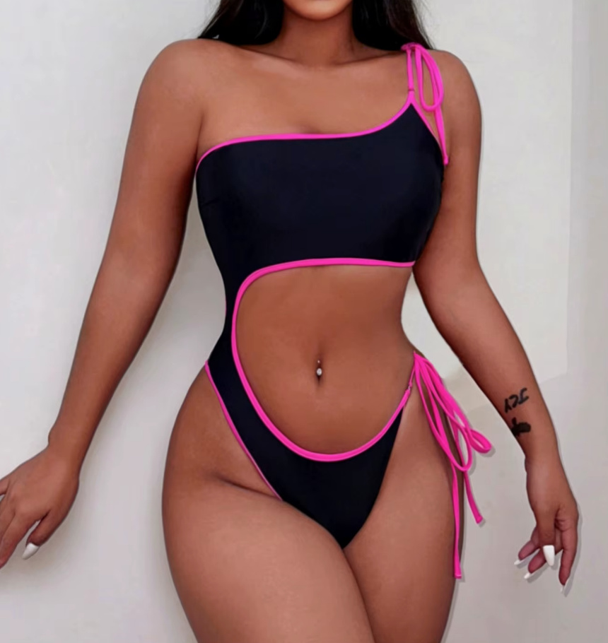 Sexy One Shoulder Träger Badeanzug 2025 Schwarz&nbsp;Pink