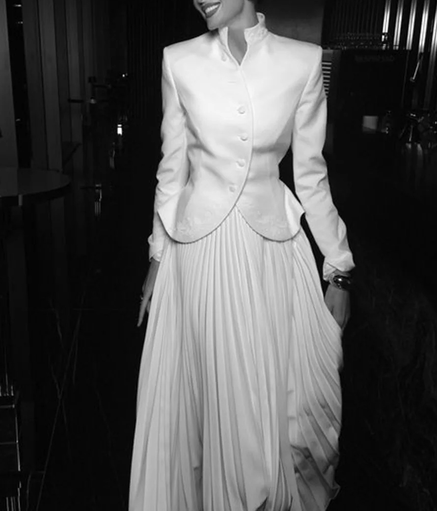 Standesamt Outfit Celine Braut Zweiteiler in Weiß Plissee Rock mit Blazer im&nbsp;Set