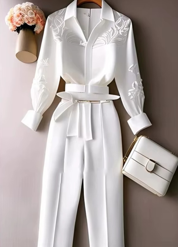 Standesamt Outfit für die Braut Weiße Bluse mit Hose im&nbsp;Set