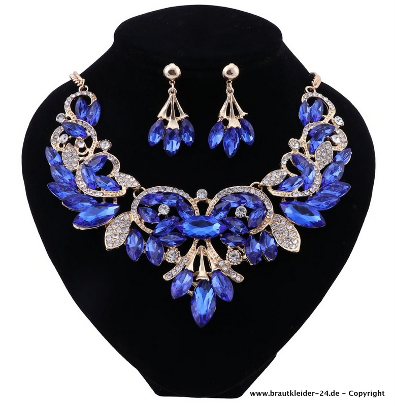 Blau Kristall Halskette mit Ohrringe im Set&nbsp;Brautschmuck