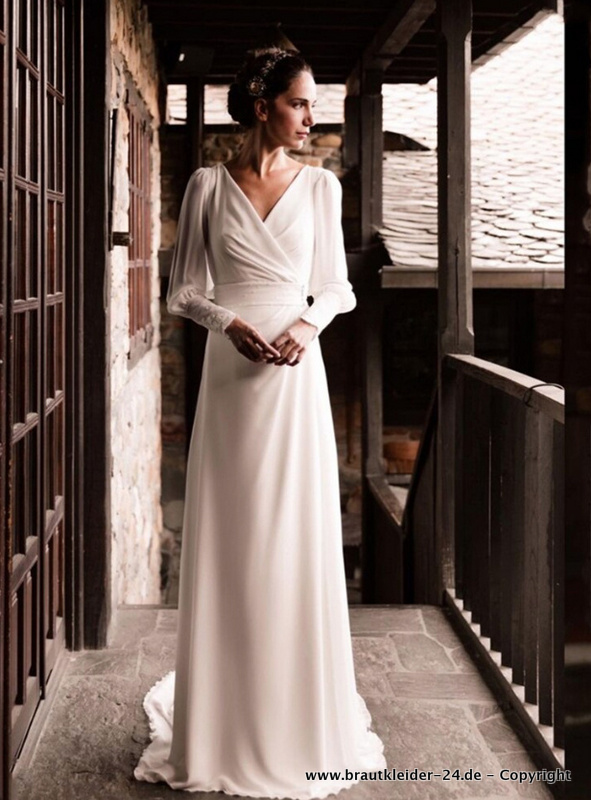 Brautkleid Maggie Schlicht mit Ärmel&nbsp;Bodenlang