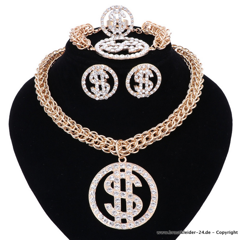 US Dollar Brautschmuck Set in Gold 5 Teilig&nbsp;Modeschmuck