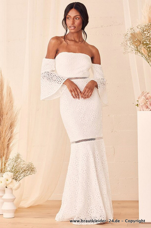 Schulterfreies Bodycon Kleid Maike für den Standesamt Lang in&nbsp;Weiß