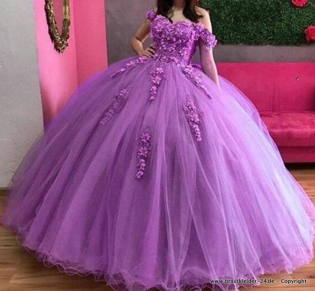 Ball Linie Tüll Brautkleid Marthe Schulterfrei in&nbsp;Lila