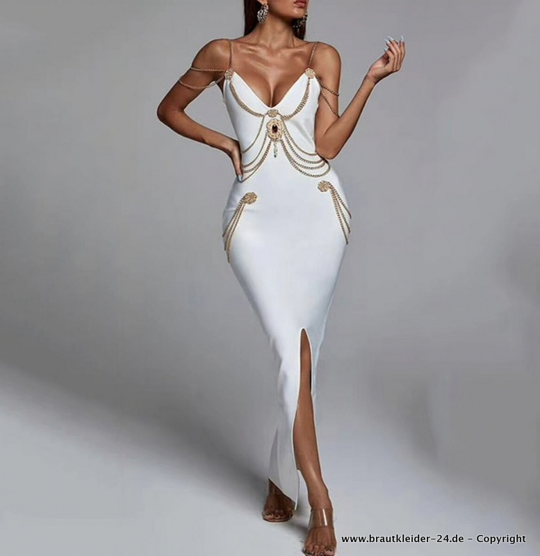 Sexy Bleistift Standesamtkleid mit Kette in&nbsp;Gold