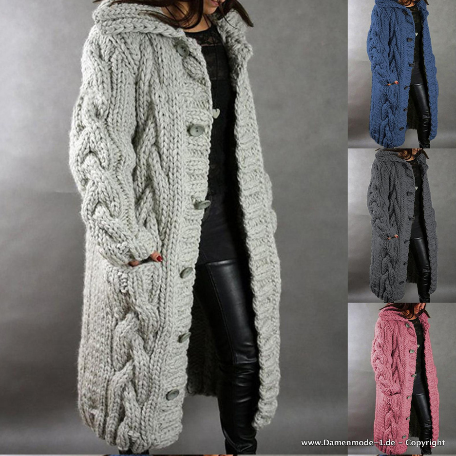 Lange Twist Strickjacke Cardigan Warm in Grau Blau oder&nbsp;Rosa
