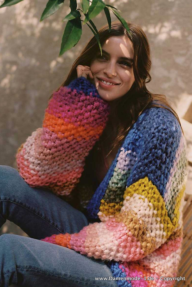 Regenbogen Cardigan Strickjacke Langarm&nbsp;Bunt