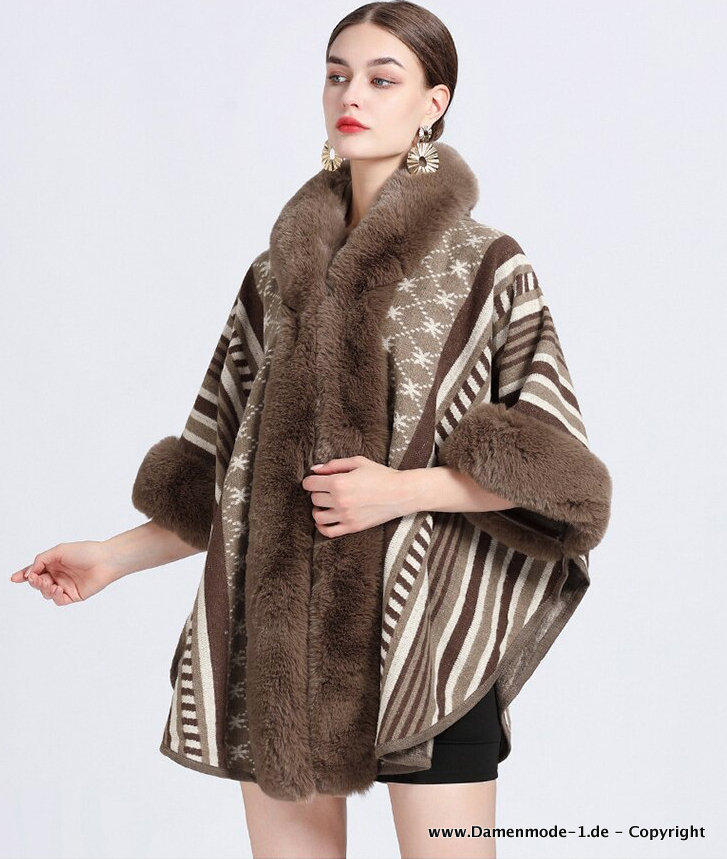 Damen Poncho Strickjacke Warm mit Kapuze in&nbsp;Khaki