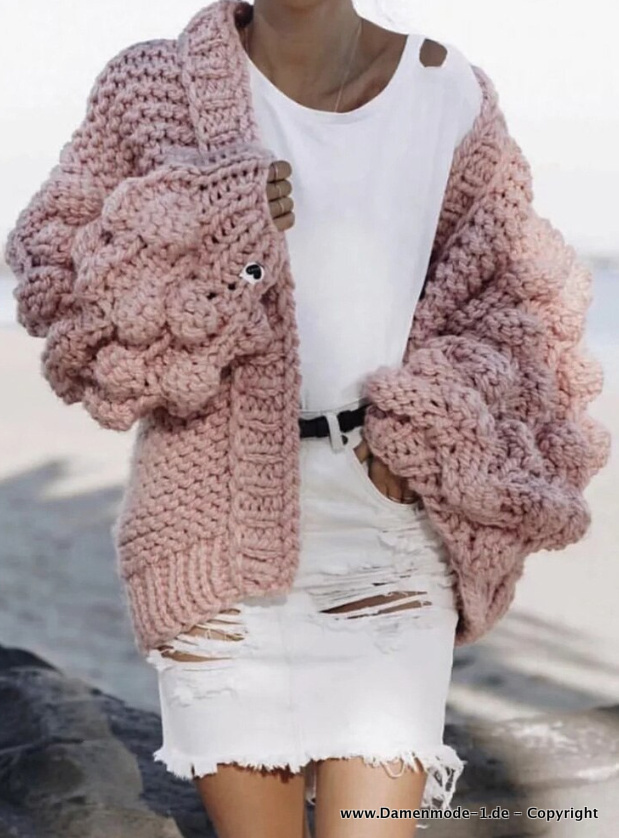Warme Winter Strickjacke Cardigan Kruz in&nbsp;Rosa