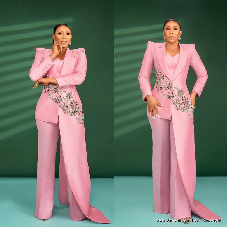 Eleganter Hosenanzug in Rosa Asymmetrisch mit&nbsp;Stickereien