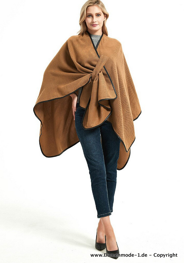 Kaschmir Damen Poncho Cape Schal in Braun&nbsp;Vielseitig