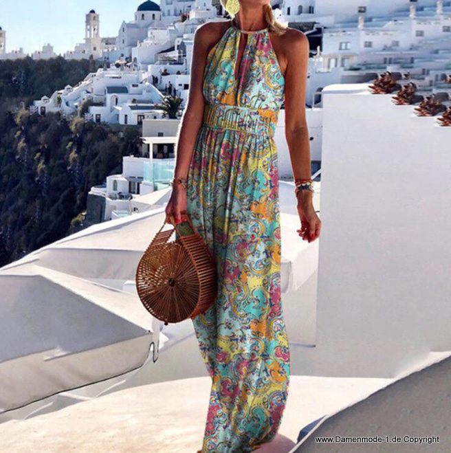 Sommer Boho Jumpsuit Hallgard Einteiler Lang mit&nbsp;Blumenmuster