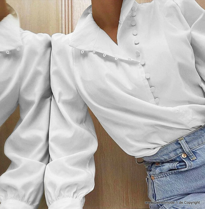 Elegante Damen Bluse in Weiß mit Stehkragen