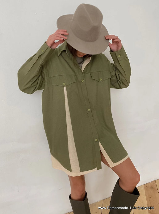 Over Size A Linie Damen Bluse in Khaki