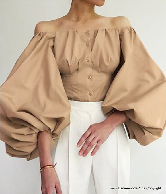 Damen Bluse Schulterfrei Sexy in Beige