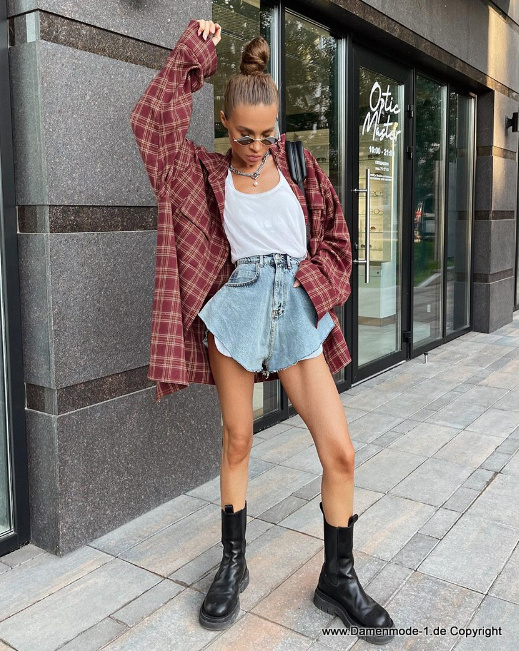 Over Size Damen Bluse Rot Kariert