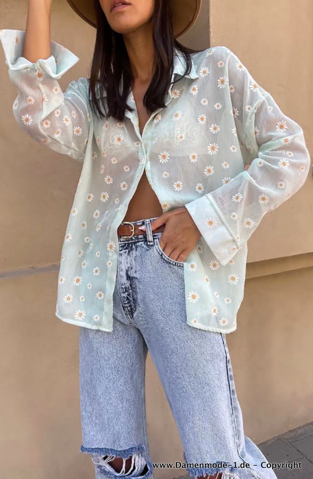 Frühling Sommer Damen Bluse mit&nbsp;Margeriten