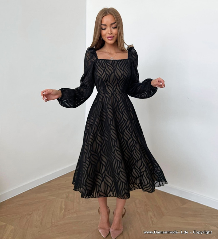 Elegantes Wadenlanges Vintage Kleid in&nbsp;Schwarz