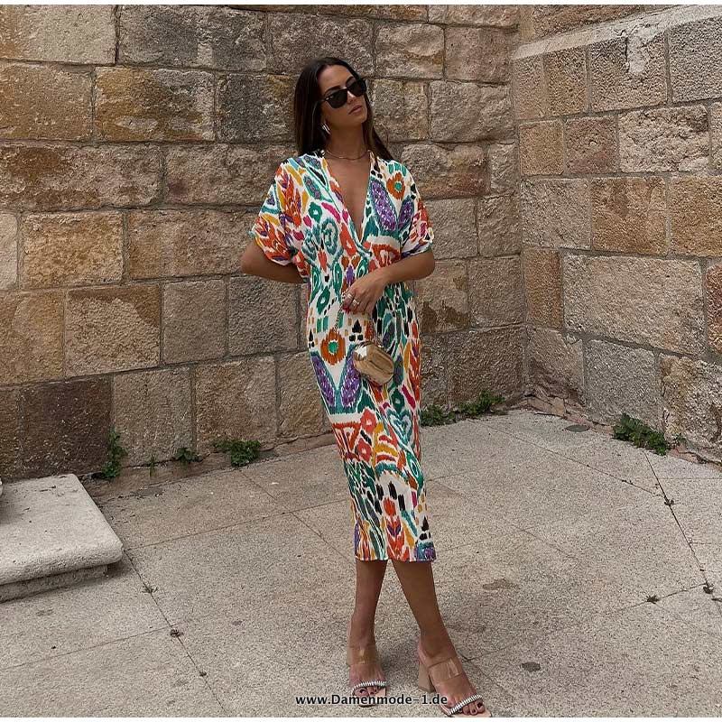 Blumenmuster V Ausschnitt Midi Kleid Italienische&nbsp;Elegance