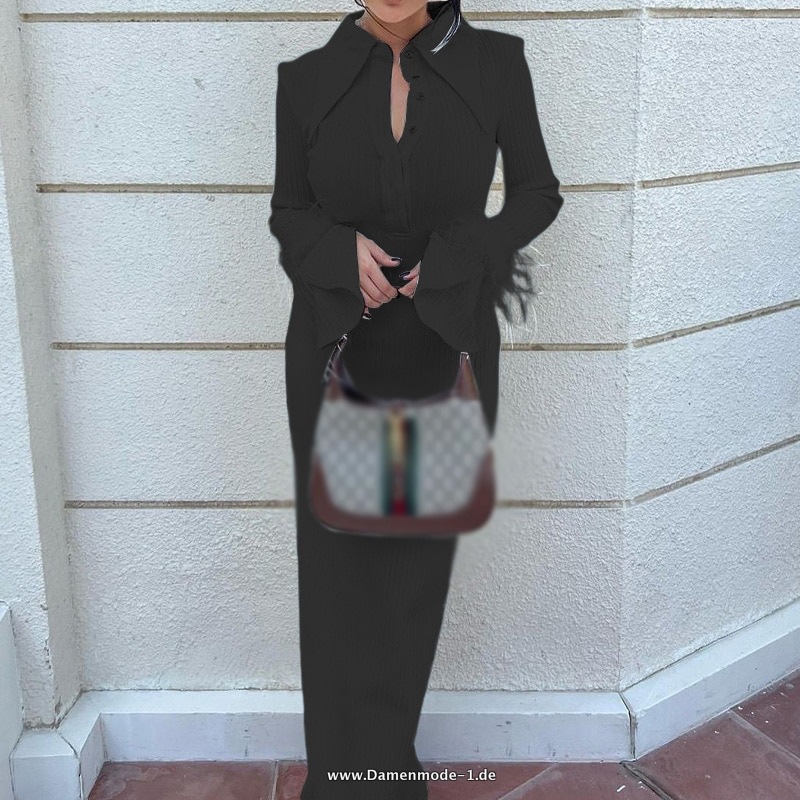 Party Kleid Elegant Gestrickt&nbsp;Schwarz