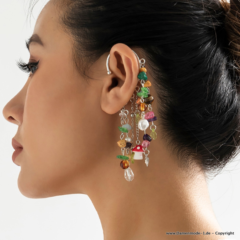 Boho Style Kristall Glas Schlenker Clip Ohrringe&nbsp;Bunt