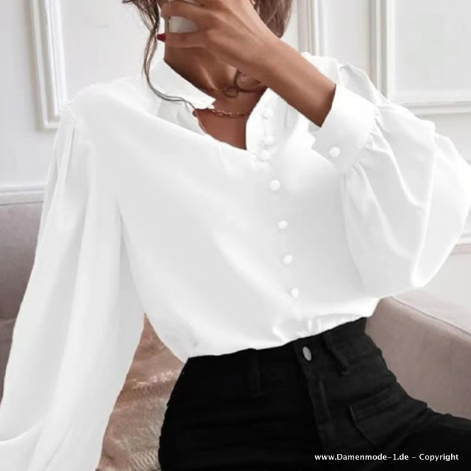 Elegante Damen Bluse in Weiß mit&nbsp;Stehkragen