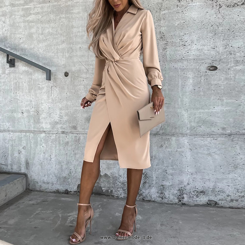 Elegantes Blusenkleid Einfarbig mit Vintage Langarm in&nbsp;Creme