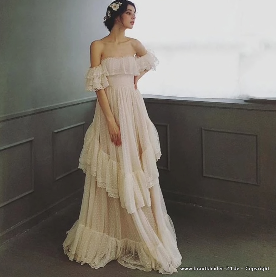 Schulterfreies Empire Brautkleid Radegund&nbsp;Bodenlang