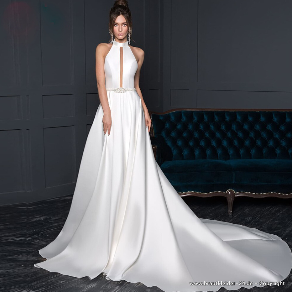 Satin Brautkleid Rodina mit Schleppe&nbsp;Hochgeschlossen
