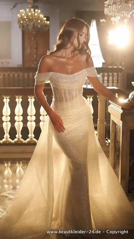 Plissee Meerjungfrau Glitzer Brautkleid Romie mit Abnehmbarem&nbsp;Schleppe