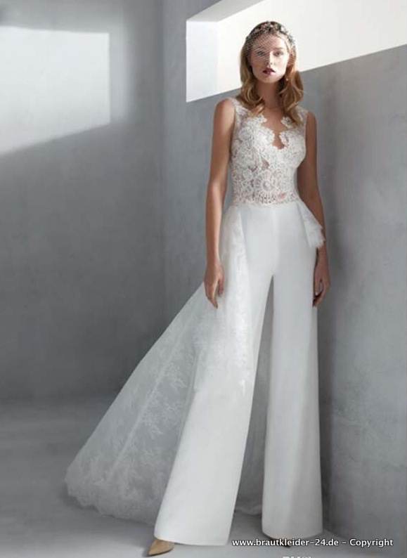 Ärmelloser Jumpsuit Einteiler Lang mit Schleppe und&nbsp;Spitze