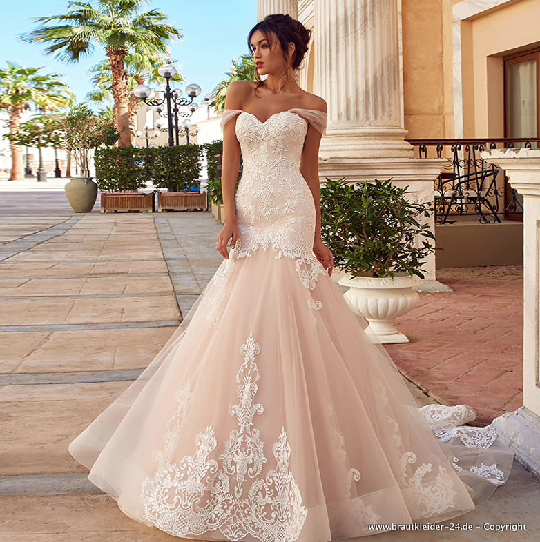 Schulterfreies Meerjungfrau Brautkleid Delia Champagne&nbsp;Elfenbein