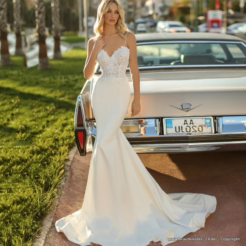 Spaghettiträger Meerjungfrau Brautkleid mit&nbsp;Spitze
