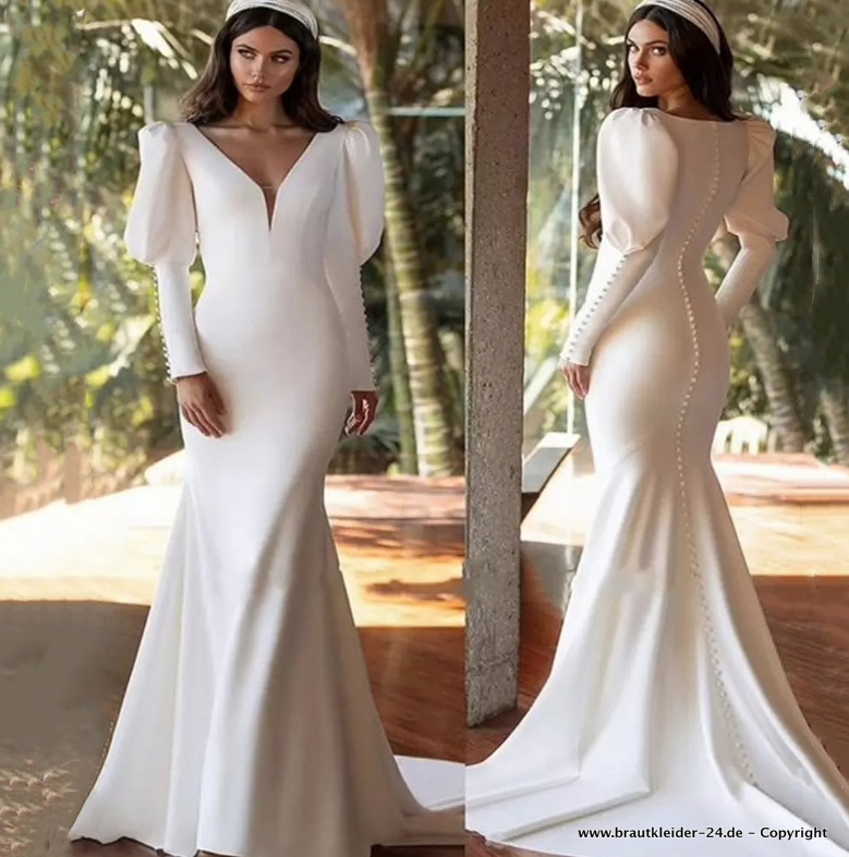 Meerjungfrau Brautkleid mit Puffärmel und&nbsp;Perlen