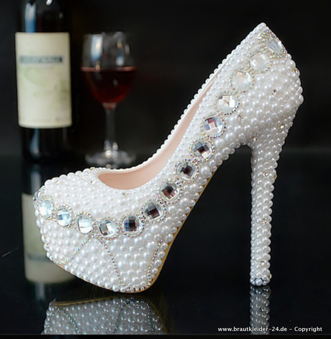 Perlen High Heels Brautschuhe Emilia Abendschuhe&nbsp;Weiß