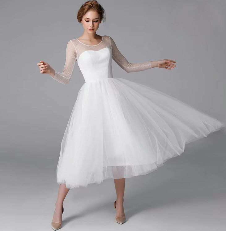 A Linie Langarm Standesamtkleid Annesca mit Tüll und Illusion&nbsp;Ärmel