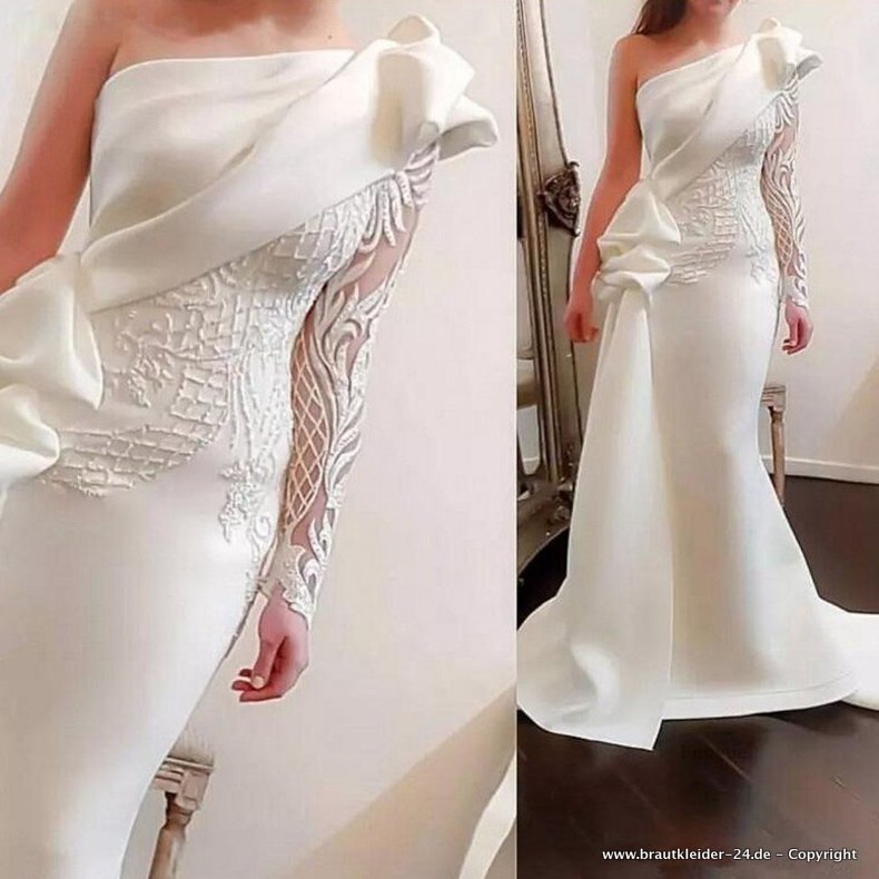 One Shoulder Meerjungfrau Brautkleid Hochzeitskleid mit&nbsp;Stickereien