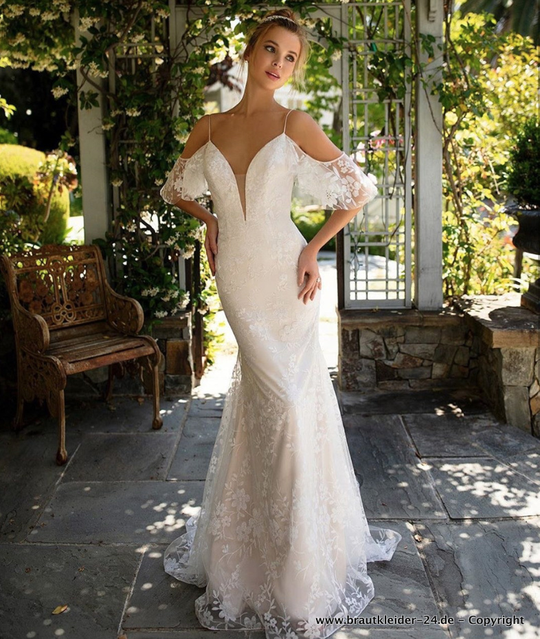 Spaghettiträger Meerjungfrau Brautkleid Elenor mit Blumen&nbsp;Spitze