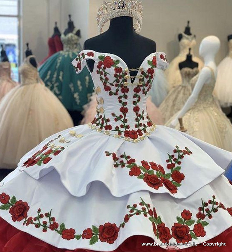 Wunderschönes Prinzessin Brautkleid Hochzeitskleid Bestickt mit Rote&nbsp;Rosen