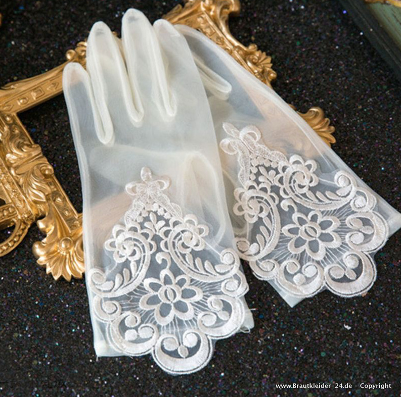Glamour Brauthandschuhe Elegant mit Spitze in&nbsp;Weiß