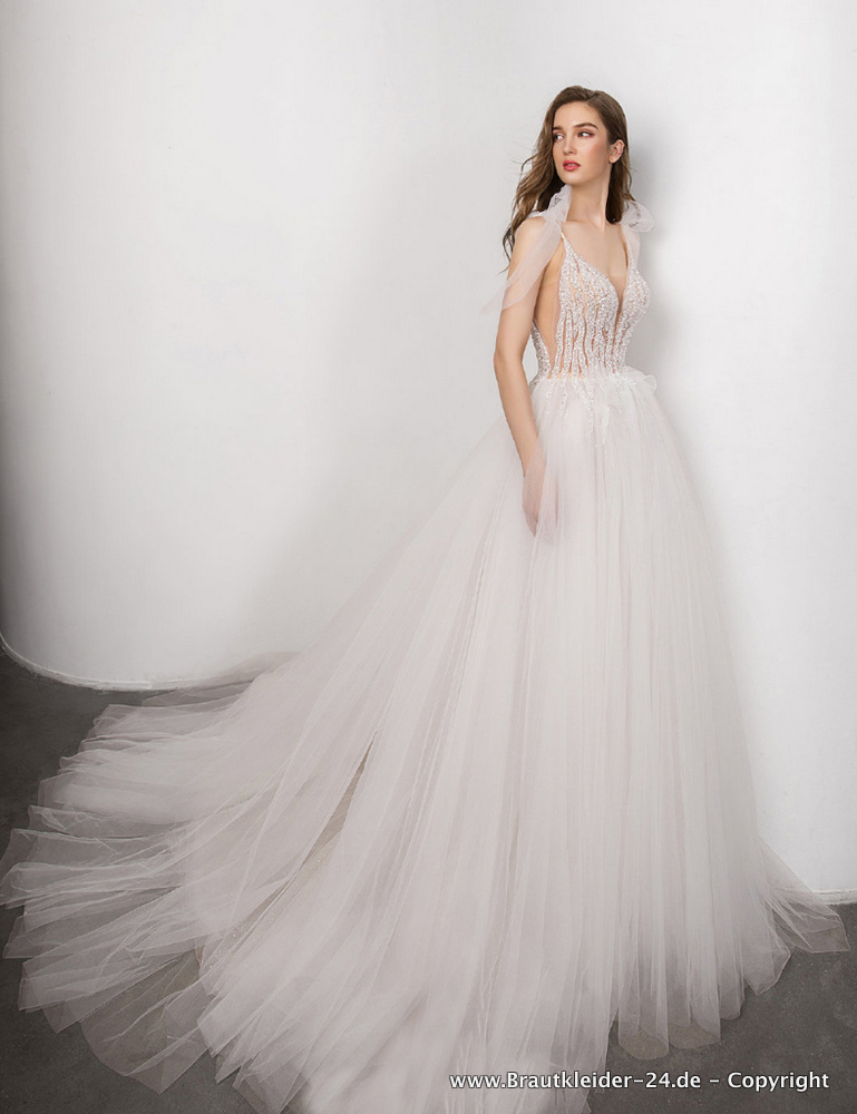 Glitzer Tüll Brautkleid Fee mit Rücken&nbsp;Ausschnitt