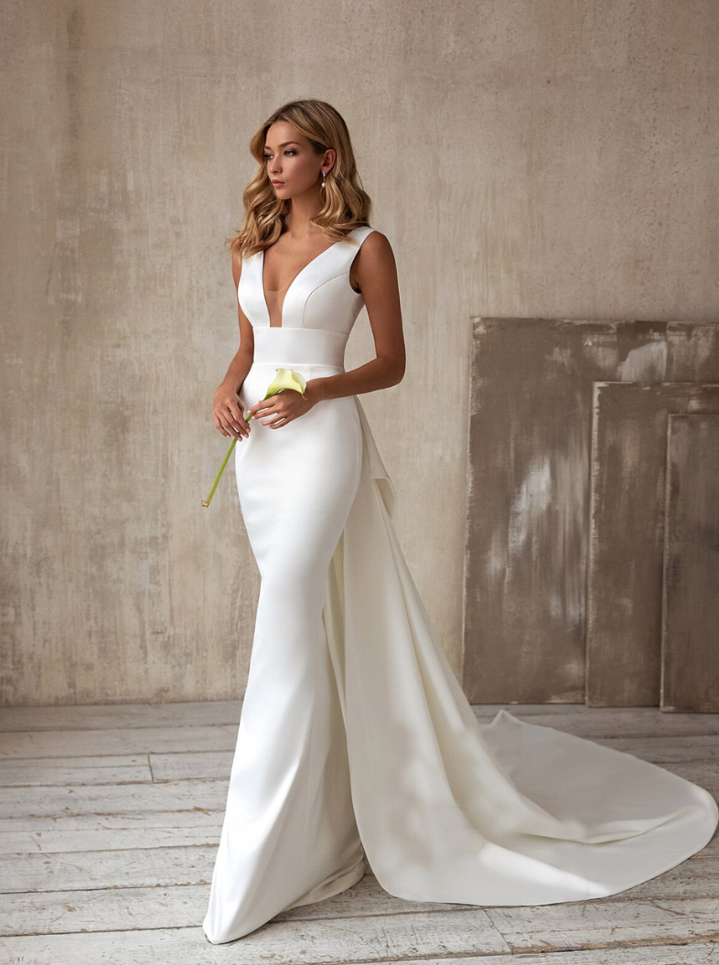 I Linie Satin Brautkleid Annesca mit Abnehmbarem&nbsp;Schleppe