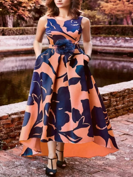 A Linie Vokuhila Kleid Elegant für Hochzeitsgäste mit&nbsp;Blumenmuster