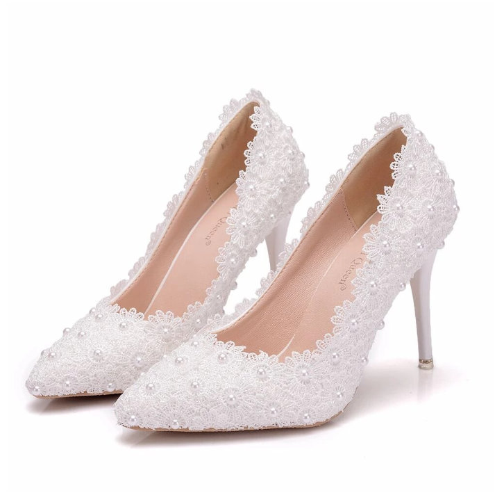 Kristall Königin Pumps Brautschuhe Hochzeitsschuhe Weiß mit&nbsp;Perlen