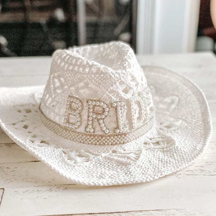 Leinen Bride Cowgirl Cowboy Hut Brauthut mit&nbsp;Perlen