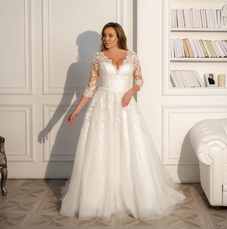 A Linie Brautkleid Charis mit Ärmel und Schlitzen Schleppe&nbsp;Bodenlang