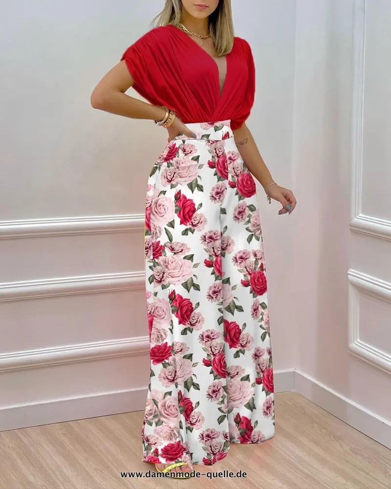 Breites Bein Hosen Set für Damen in&nbsp;Rot