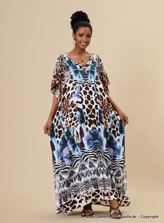 Maxi Sommer Strandkleid mit Fledermausärmel&nbsp;Tigermuster