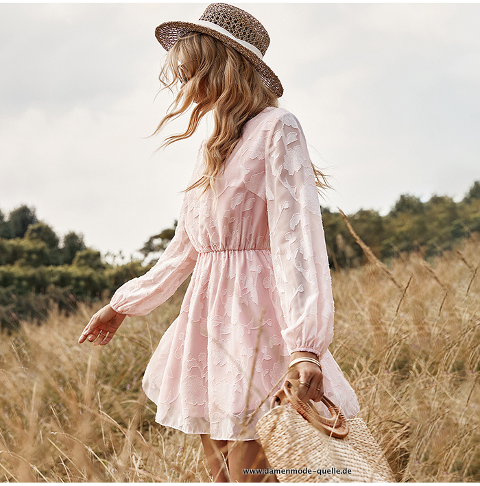 Sommerliches Rundhals Langarm A-Line&nbsp;Kleid